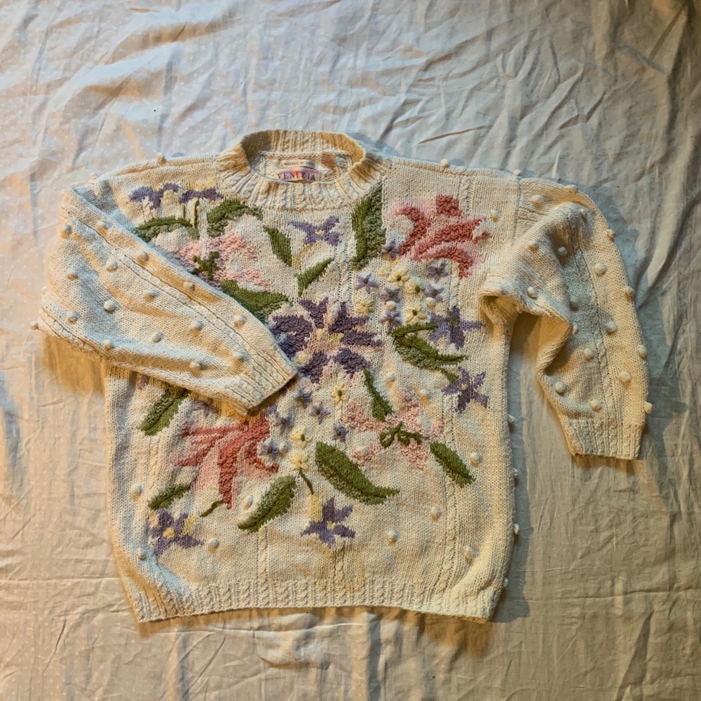 Venezia pullover knit chunky floral sweater, size 18/20
